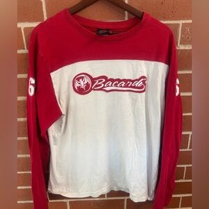 Bacardi Long Sleeve Graphic Tee Red White Bat Logo 100% Cotton Men's Large
